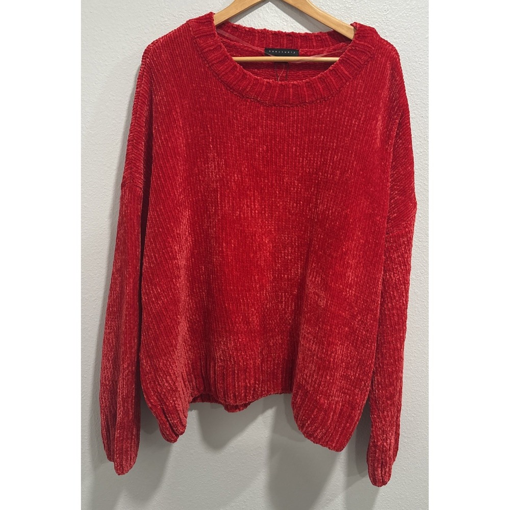 Sanctuary Womens Size 3xl Red Velour Long Sleeve Round Neck Pullover Sweater NWT